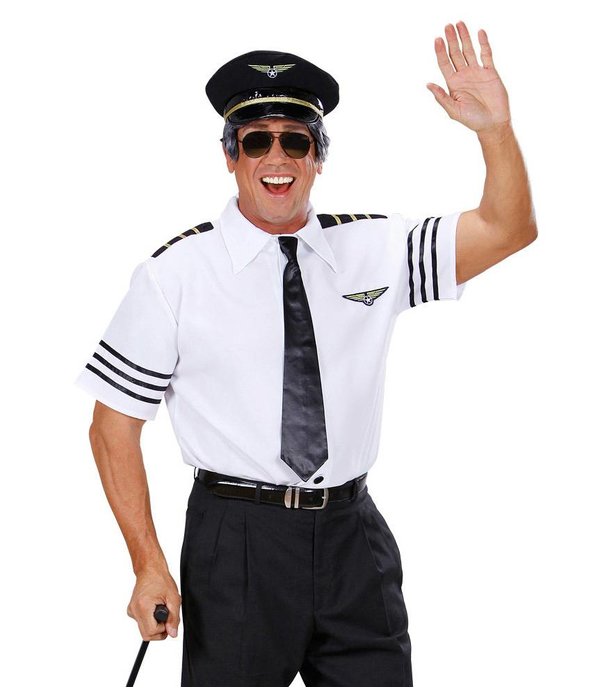 Pilotenshirt met stropdas en pet