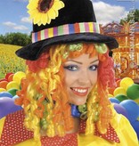 Pruik Clownshoed met bloem en lokken