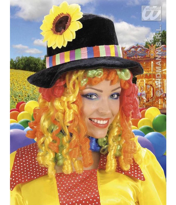 Pruik Clownshoed met bloem en lokken
