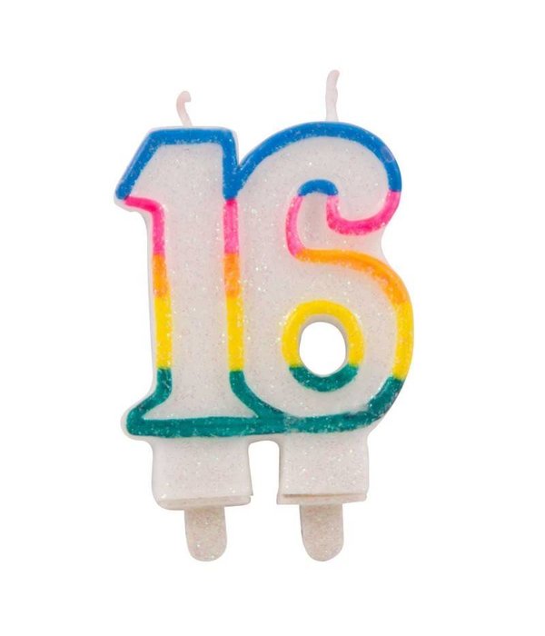 16 Jaar Glitterkaarsjes met 2 houders