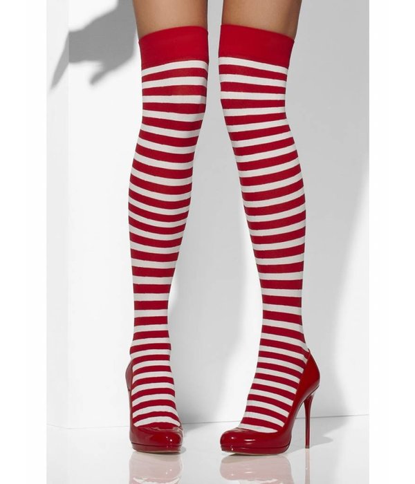 Hoge kousen rood/wit