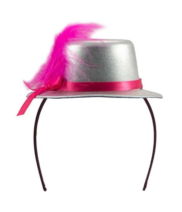 Tiara met hoedje metallic zilver