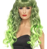 Groene Lange Siren Pruik