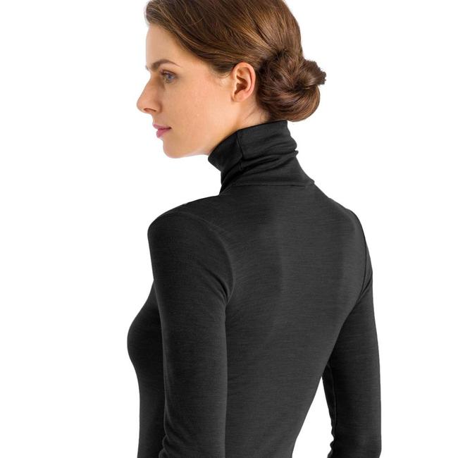 Dames ski ondergoed HANRO Wol & Zijde turtle neck shirt Zwart 071423