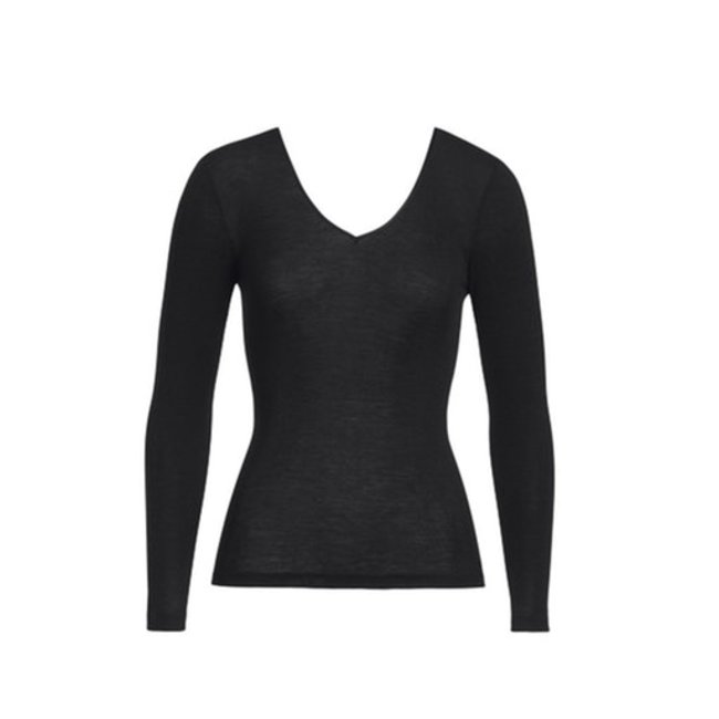 Hanro Dames ski ondergoed Wol & Zijde r/n l/slv  shirt zwart071409