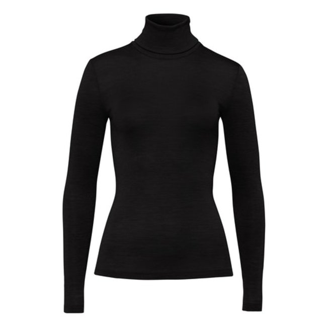 Dames ski ondergoed HANRO Wol & Zijde turtle neck shirt Zwart 071423