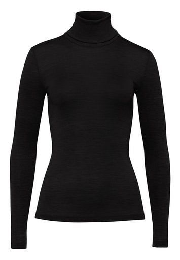 Dames ski ondergoed HANRO Wol & Zijde turtle neck shirt Zwart 071423
