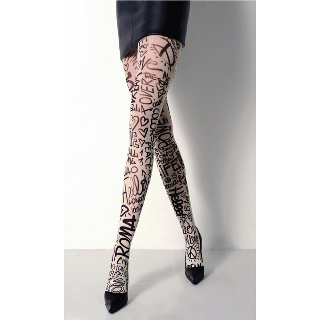 "So Shocking" 70 Den Tights White Black Text Print | Girardi