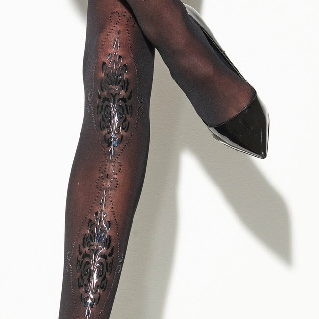 Girardi Tights Sibille opaque and unique shiny floral applique black