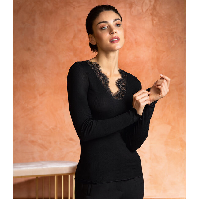 Lise Charmel Kleidung Plaisir Caresse Luxus V/A T-shirt L/Ä Schwarz