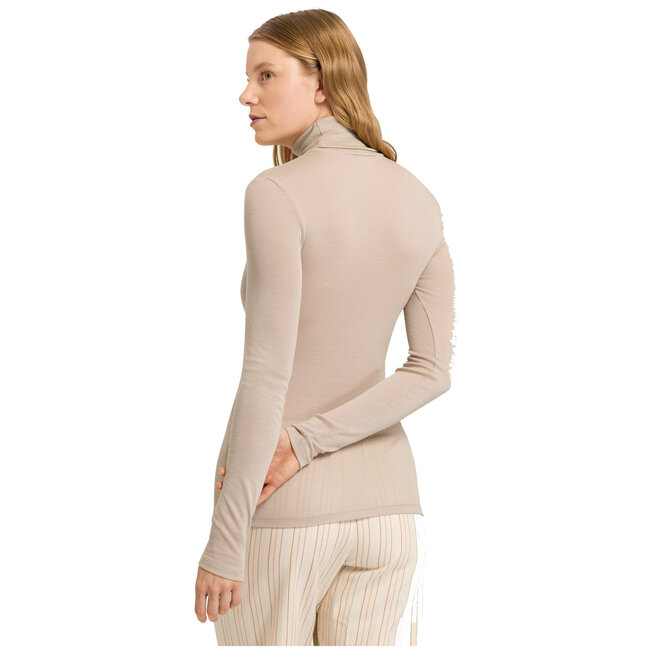 Dames ski ondergoed HANRO Wol & Zijde turtle neck shirt Safari 071423