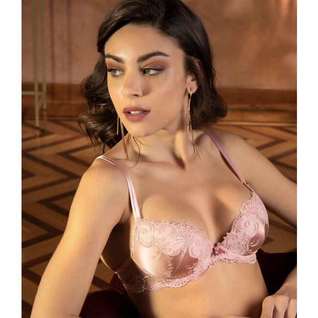 Pink lace bralette with brown bow - Sublim Fashion