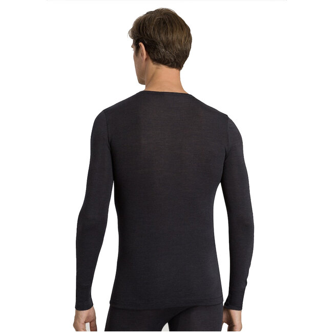 Hanro Heren ski ondergoed Wol & Zijde r/n l/slv shirt zwart 073402
