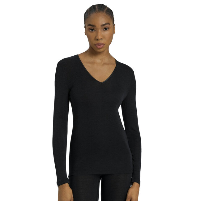 Hanro Ladies ski underwear Wool & Silk V-neck shirt black 071418