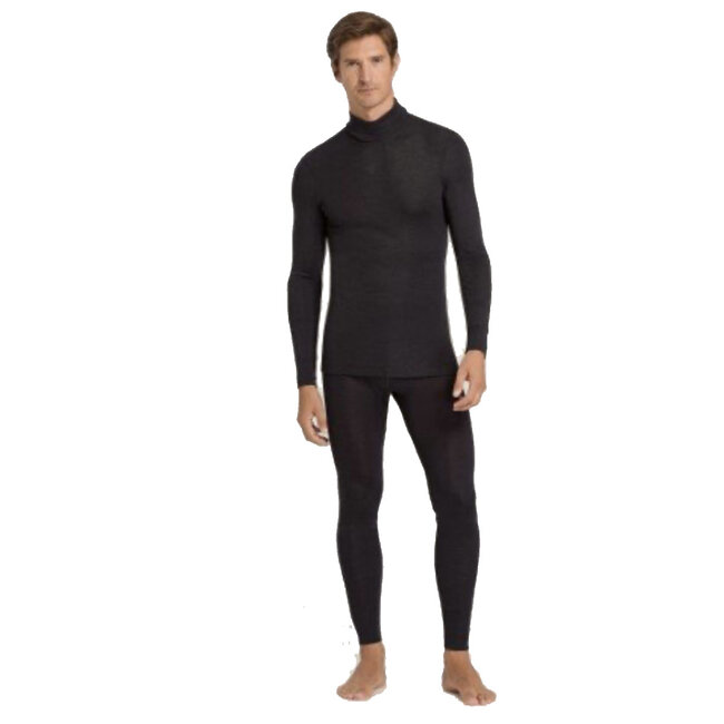 Hanro Heren ski ondergoed Wol & Zijde r/n l/slv shirt zwart 073402