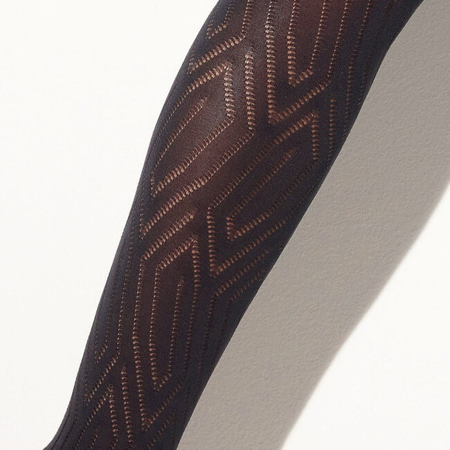70 Denier Zwarte Designer Panty | Geometrisch Fantasie Patroon-Girardi Clarissa