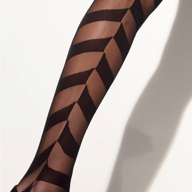 15 Denier Black Tights with Diagonal Geometric Pattern| Girardi Annette