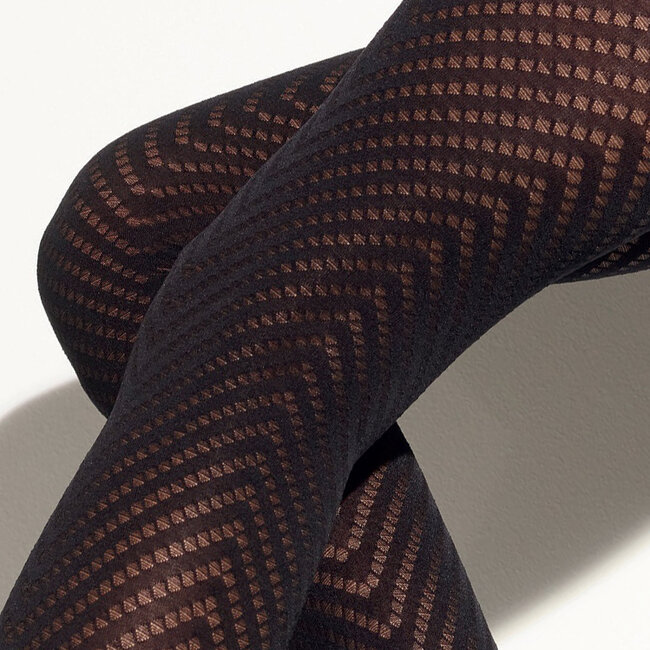 70 denier Zwarte Panty Opaak Mat met gebreid stippen patroon- Girardi Isabella