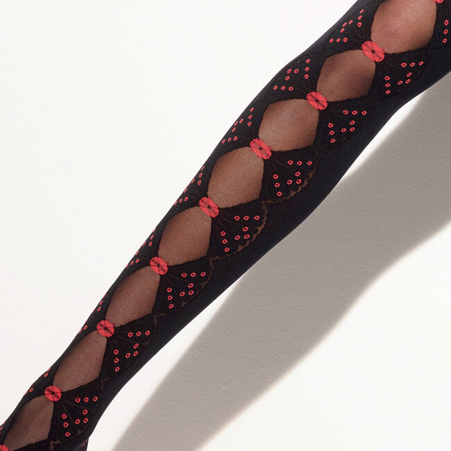 50 Denier Zwarte Panty Transparant/Opaak Geometrisch Dessin-Girardi Giulietta