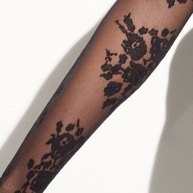 40 Denier Black Tights Of Micro Tulle With Flowers - Girardi Douce Folie