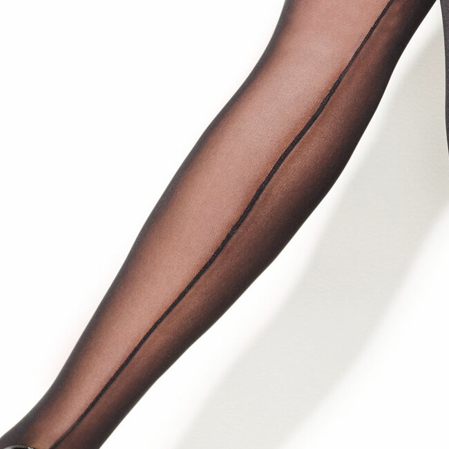 40 Denier Zwarte Panty Van Tule Met Naad Achter- Girardi  'Marilyn'