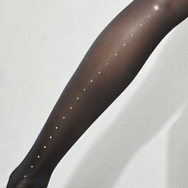 “Gioiello” – 40 den black tights with rhinestones on the calf – Girardi