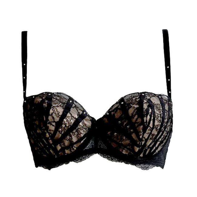 AMBRA AMBRA Black Swan Balconette BH schwarz mit Trägern und Spitze
