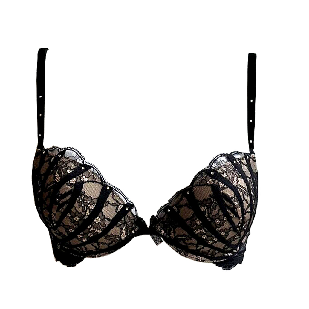 AMBRA lingerie Black Swan Oil push BH zwart met bandjes en kant afbeelding