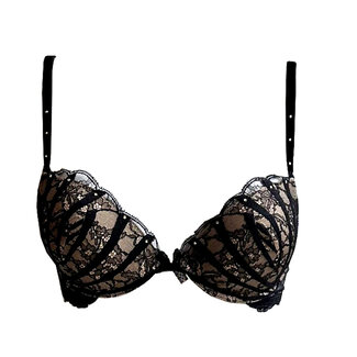 AMBRA lingerie Black Swan Push-up BH zwart met bandjes en kant