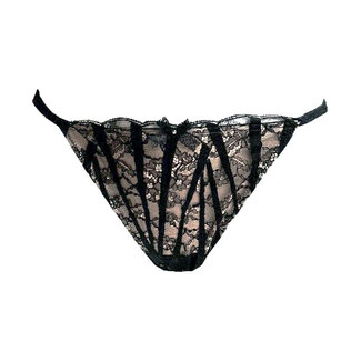 AMBRA Dessous "Black Swan“ Tanga braun/schwarz mit Riemen und Spitze