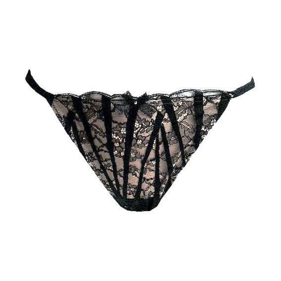 AMBRA lingerie "Black Swan" Tanga bruin/zwart met bandjes en kant afbeelding