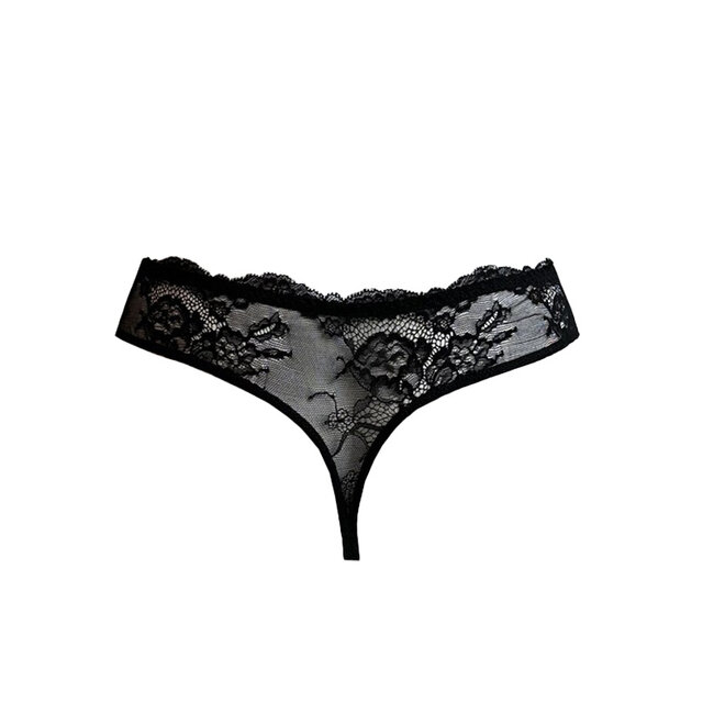 AMBRA Dessous "Black Swan“ String braun/schwarz mit Riemen und Spitze