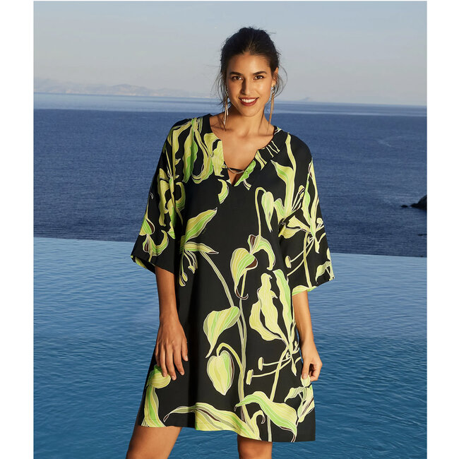 Lise Charmel Fleurs de Nuits Overhemdjurk  zwart/ groen bloemen ASB4488