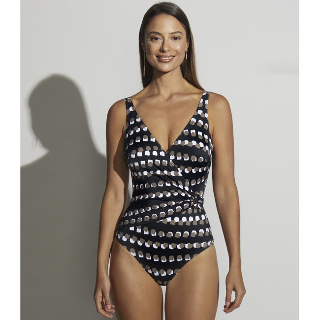 Roidal Agata swimsuit – black with white & taupe block print