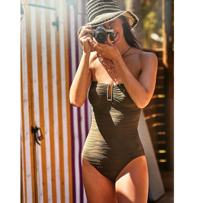 "Tessy by Roidal"  Badpak BATI,  horizontally ribbed swimsuit,  dark olive