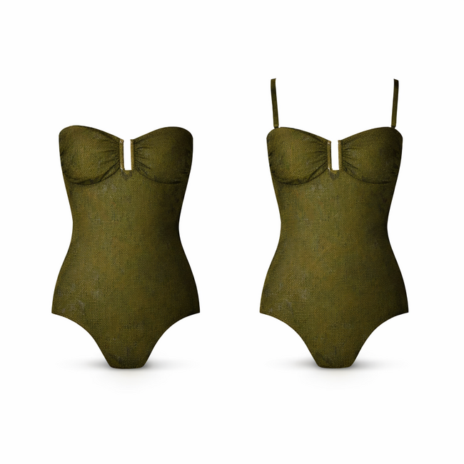 "Tessy by Roidal"  Badpak BATI,  horizontally ribbed swimsuit,  dark olive