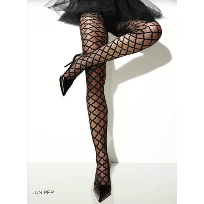 "Juniper” 15 den panty zwart met geometrisch patroon – Girardi