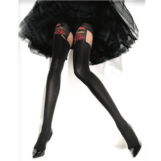 Girardi Blickdichte 50 den Strumpfhose mit floraler Stickerei.