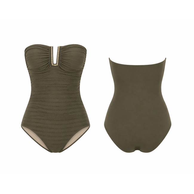 "Tessy by Roidal"  Badpak BATI,  horizontally ribbed swimsuit,  dark olive