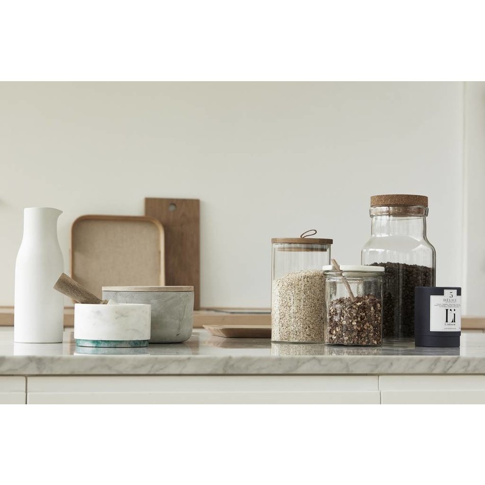 Glazen voorraadpot (laag) met eiken deksel