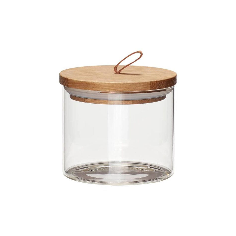 Glazen voorraadpot (laag) met eiken deksel