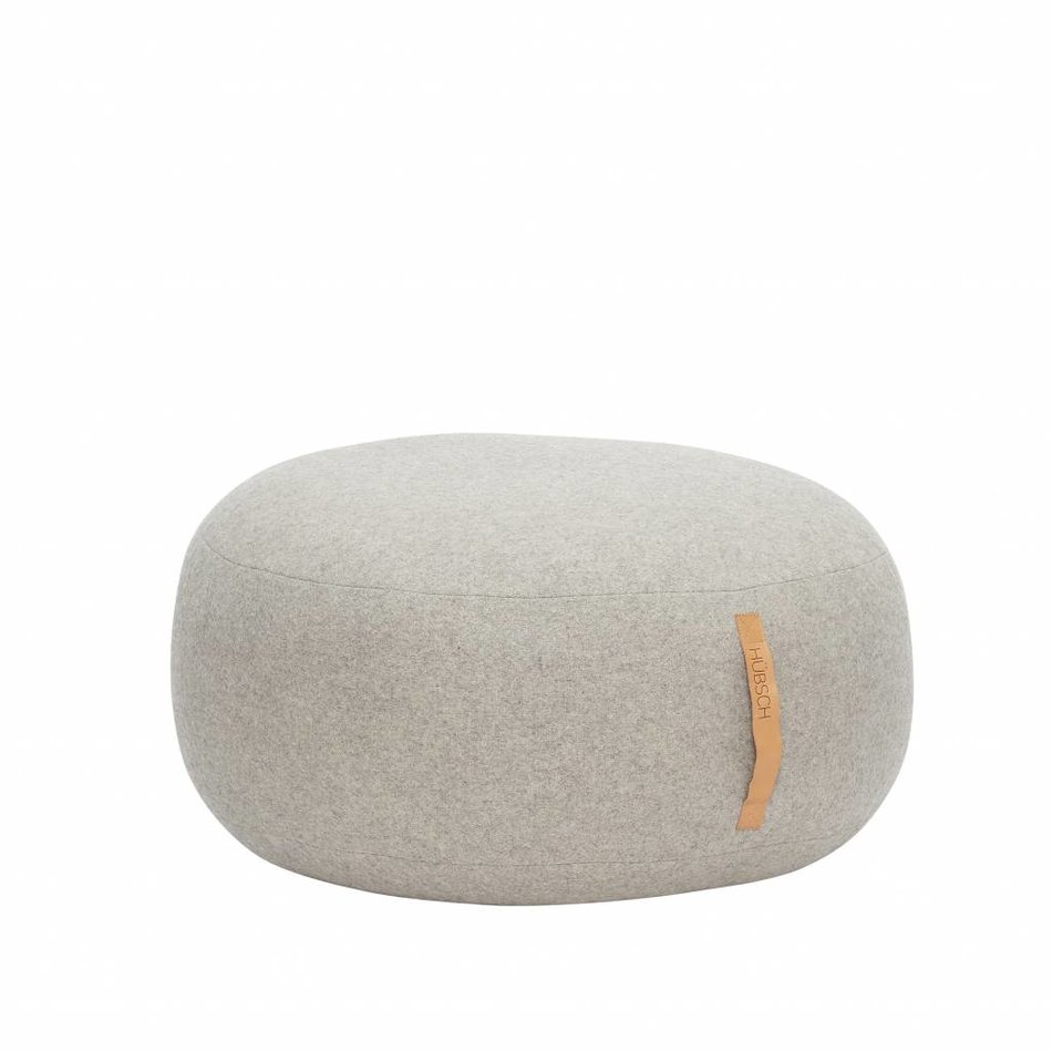 Grote ronde poef grijs met leren band