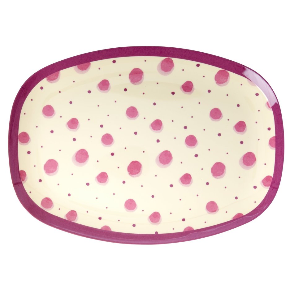 Groot bord met roze waterverf spatten