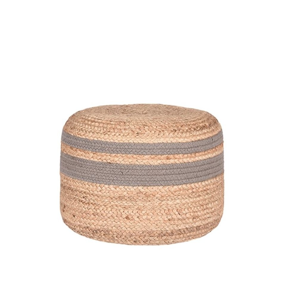 Poef jute met grijze band