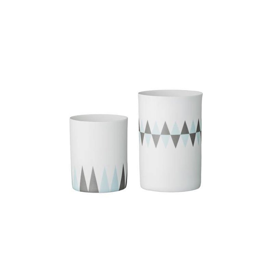 Set van 2 waxinelichten blauw grijs wit