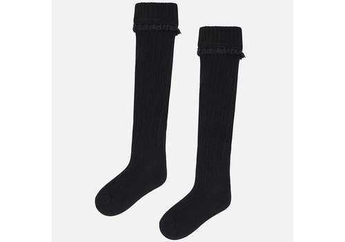 Zwarte gebreide kabel kniekousen - Mayoral 