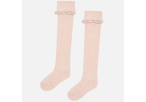 Roze gebreide kabel kniekousen - Mayoral 