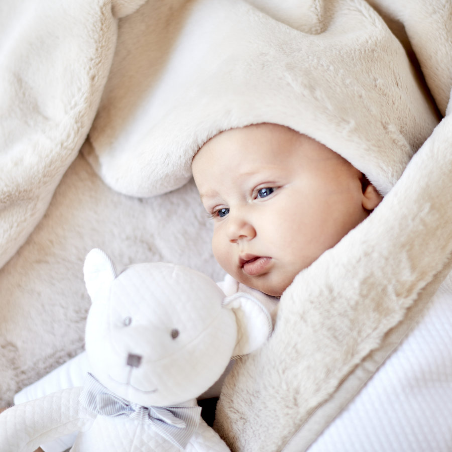 Deken voor ledikant met teddy voering (wit-beige) - First (My First Collection)