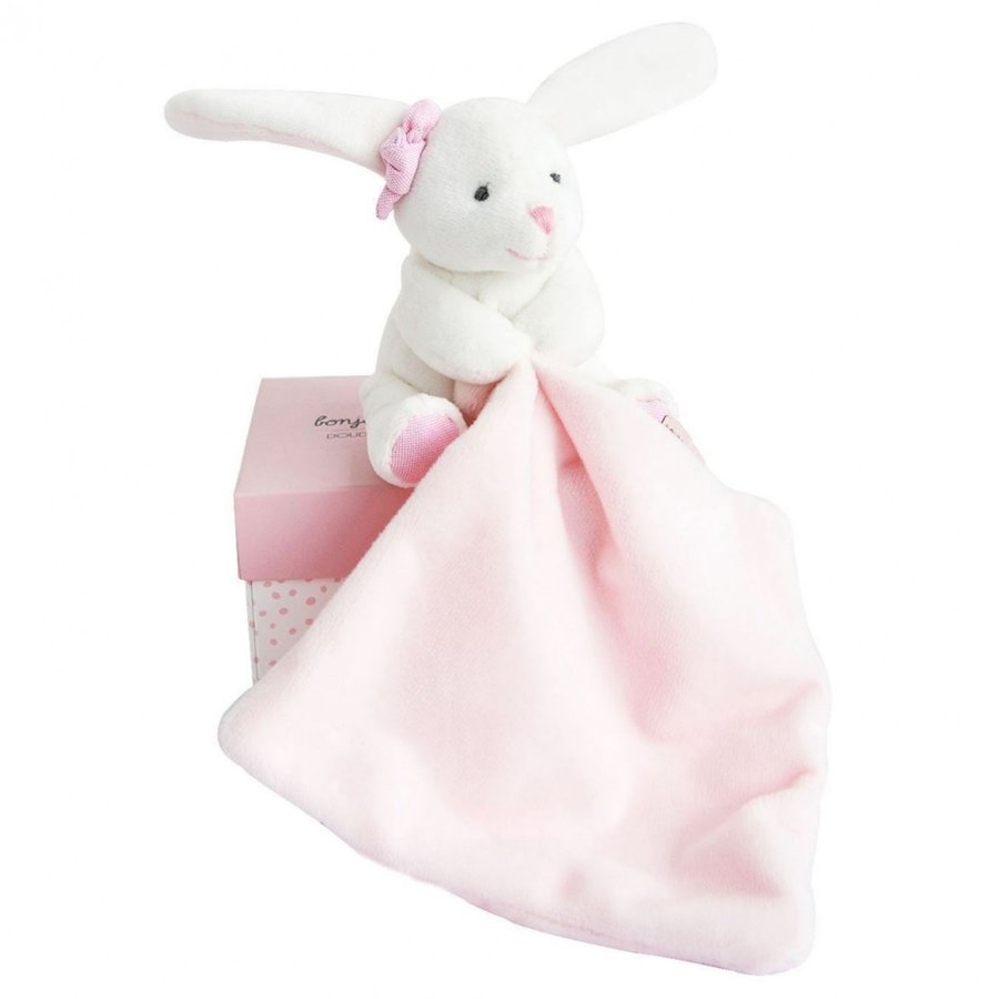 Lapin boite fleur knuffeldoekje (roze) - DouDou et Compagnie