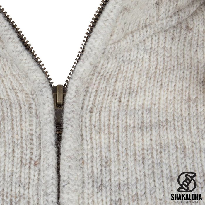 Shakaloha Chaleco de punto de lana Shakaloha Baltonic beige crema con forro polar y capucha desmontable - Mujer - Hecho a mano en Nepal con lana de oveja